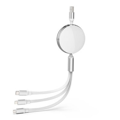 iQuick 3 in 1 Retractable Fast Charge & Date Sync Cable IQTC2301 1.2m-White
