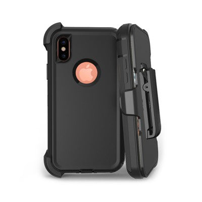 Shockproof Robot Armor Hard Plastic Case with Belt Clip for iPhone X / XS-Black