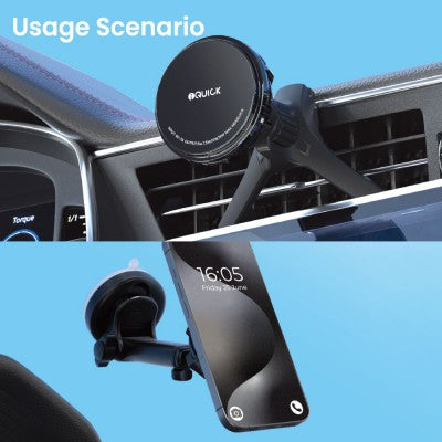 iQuick Magnetic Car Mount Charger with Cooling Semiconductor Radiator IC9 COOLGEAR 15W (IQUICK-C9)-Black (*Extra Present: 1 x 1M Type-C to Type-C Cable*)
