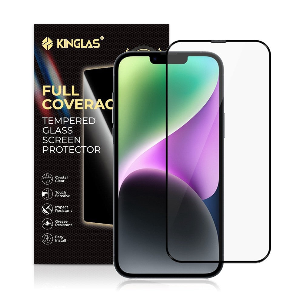 Kinglas Full Screen Black Edge Tempered Glass Screen Protector For iPhone 15 Plus / 16 Plus