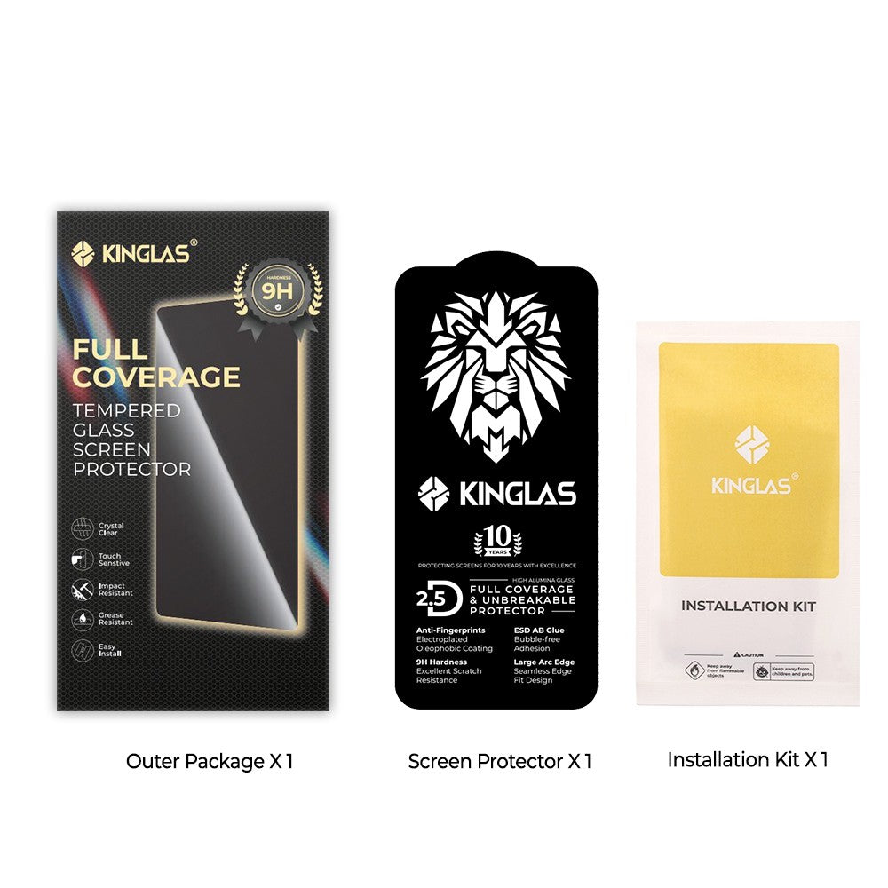 iPhone 16Pro Max / 17 Pro Max Kinglas Packs 2.5D Full Coverage Silk Printing HD+ Clarity Glass Screen Protector
