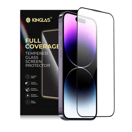 Kinglas Full Screen Black Edge Tempered Glass Screen Protector for  iPhone 13 Pro Max / 14 Plus