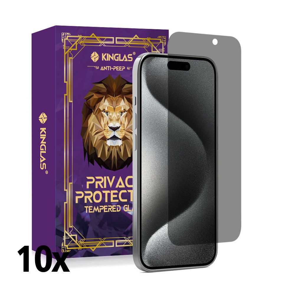 Kinglas 10 Packs Privacy Tempered Glass Screen Protector For iPhone 15 Plus / 15 Pro Max / 16 Plus
