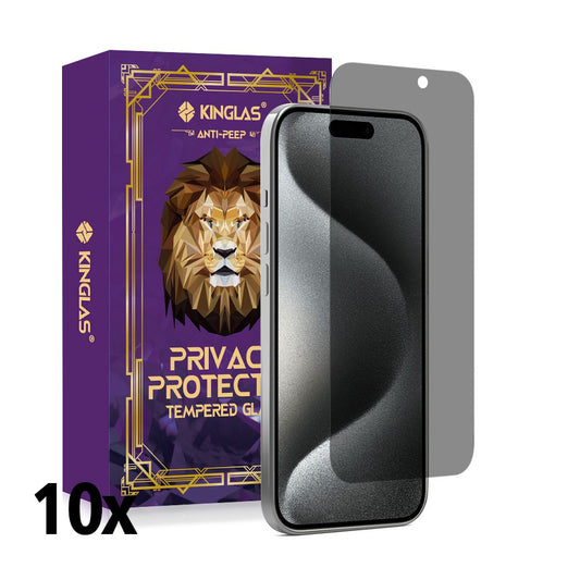 Kinglas 10 Packs Privacy Tempered Glass Screen Protector For iPhone 15 Plus / 15 Pro Max / 16 Plus