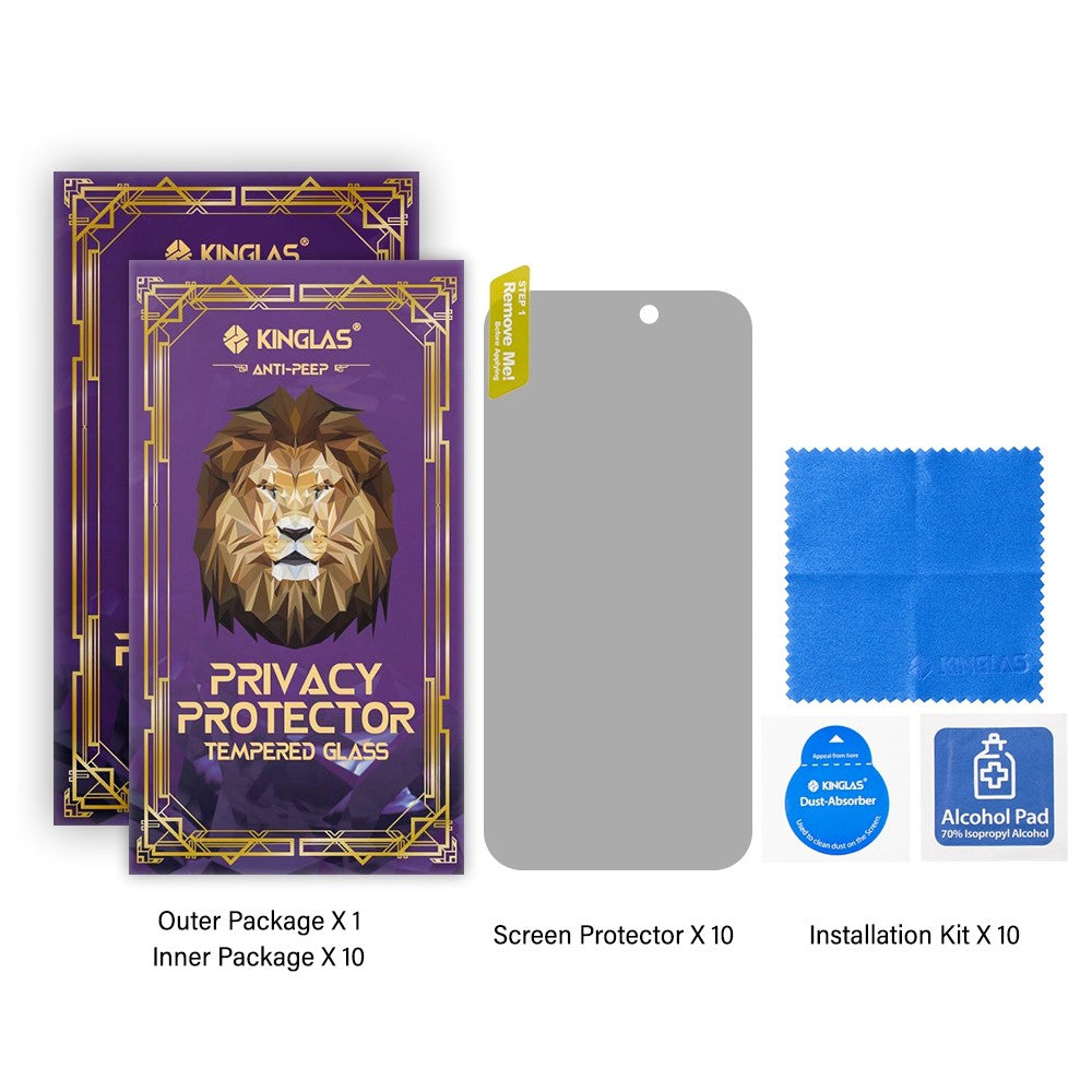 Kinglas 10 Packs Privacy Tempered Glass Screen Protector For iPhone 15 Plus / 15 Pro Max / 16 Plus