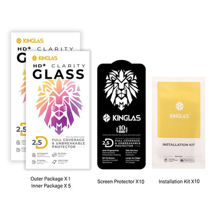 iPhone 16 Pro Max / 17 Pro Max Kinglas 10 Packs 2.5D Full Coverage Silk Printing HD+ Clarity Glass Screen Protector